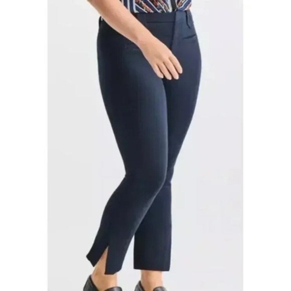 CAbi Barrister Trouser Ponte Knit Split Hem Ankle Length Navy Sz 10 #6265 EUC